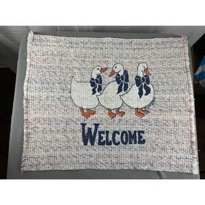 Vintage Country Goose Welcome Rag Rug Farmhouse Cottage 27x18